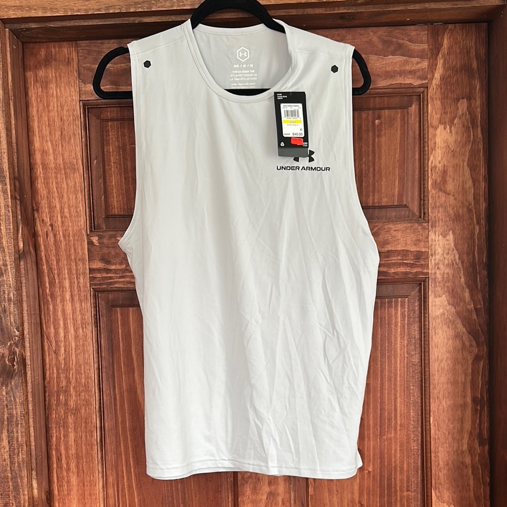Under Armour Men's Gray/white Sleeveless Shirt